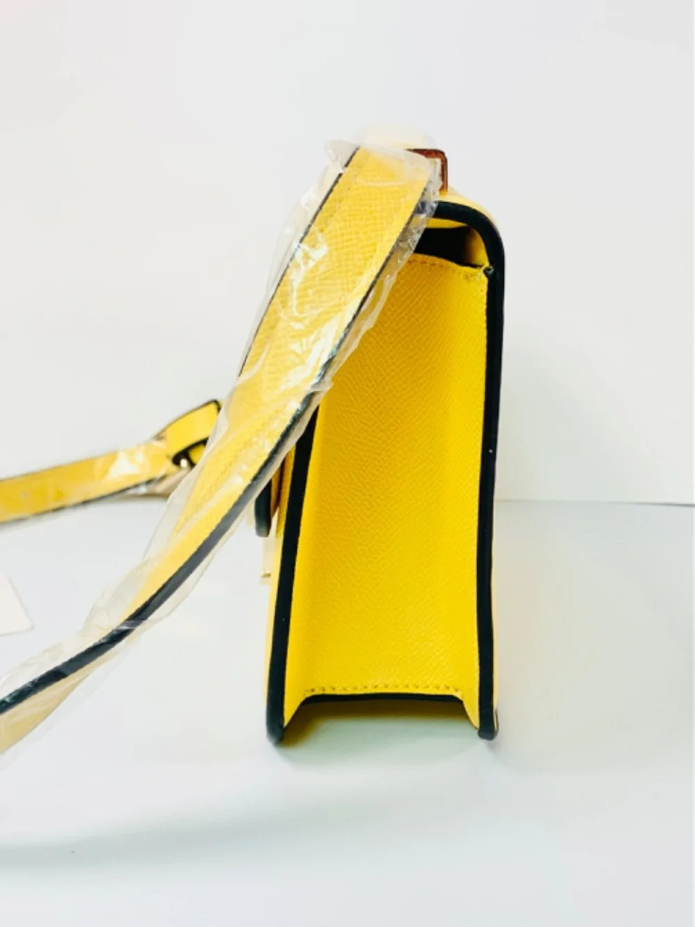 Gold Initial H Closure Crossbody Shoulder Bag Vibrant Yellow Box Silhouette